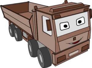 Eine Illustration von Konrad dem LKW in Farbe mit Augen